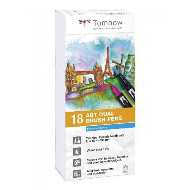 Estuche 18 rotuladores Tombow ABT Dual Brush Pen colores primarios