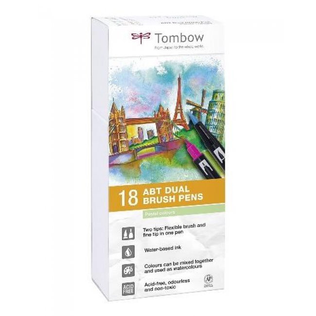 Estuche 18 rotuladores Tombow ABT Dual Brush Pen colores pastel