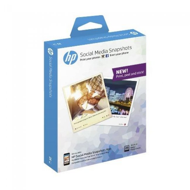 Papel fotográfico adhesivo extraíble W2G60A HP Social Media Snapshots 25 hojas