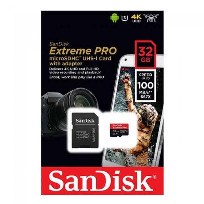 Tarjeta Sandisk microSDHC Extreme Pro 32GB 100MB/s + adaptador