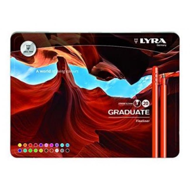 Lyra graduate fineliner. Estuche de metal 20 rotuladores