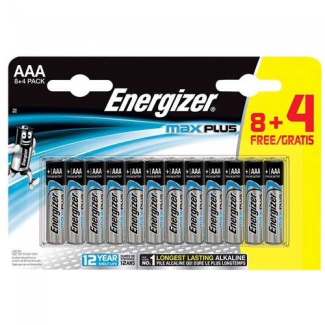 Pilas alcalinas Energizer Max Plus AAA LR03 - 8+4 unidades