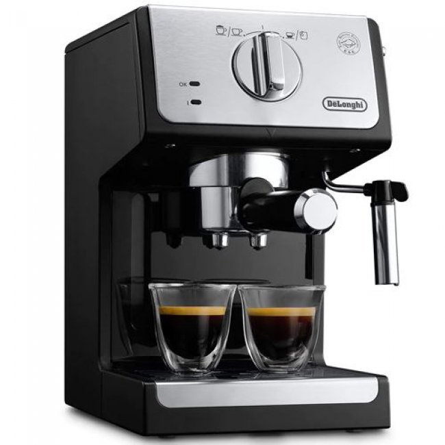 Cafetera Espresso manual De'Longhi ECP33.21.BK, apagado automático, 15 bar, 1100 W, 1.1 l, 2 cafés, Plata y Negro