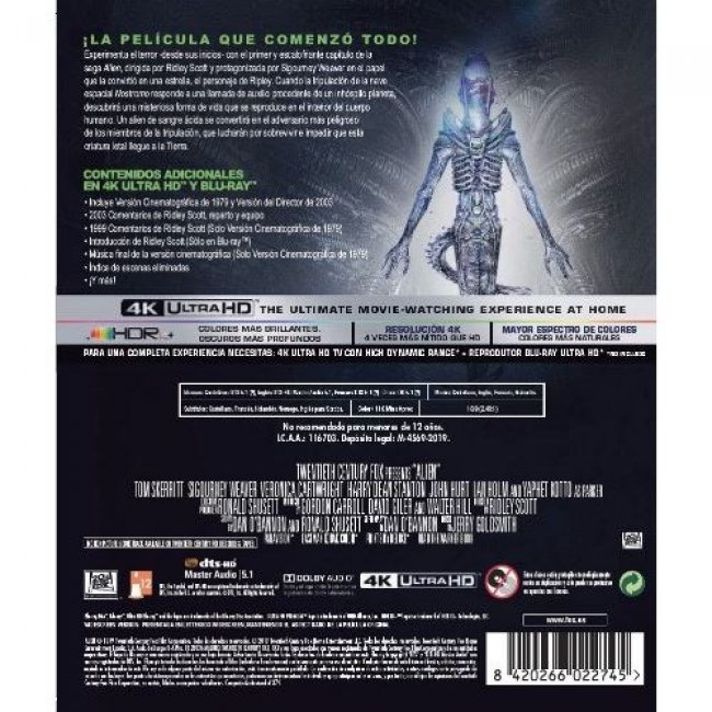 Alien, el octavo pasajero  Ed 40 aniversario - UHD + Blu-Ray
