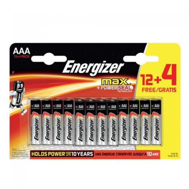 Pilas alcalinas AAA Energizer Max - 12+4 unidades