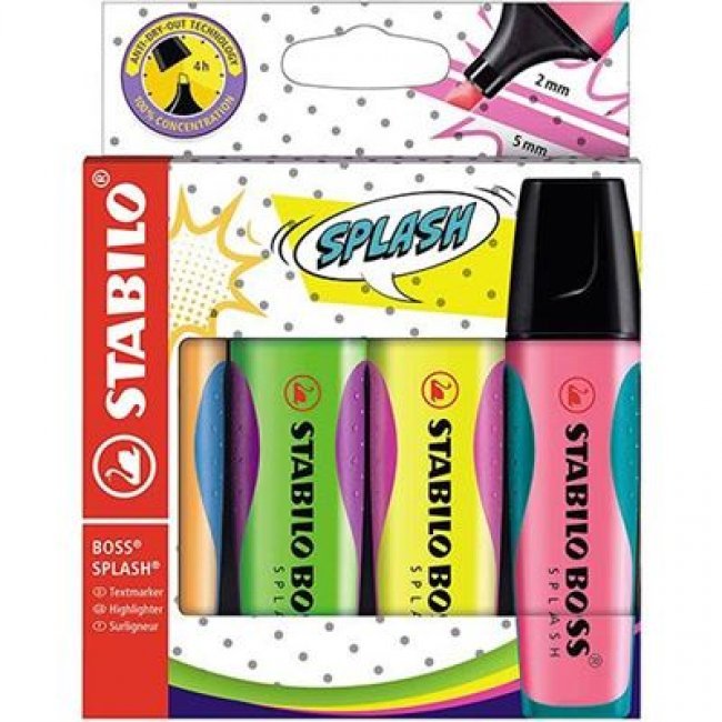 Estuche 4 Marcadores Fluorescentes STABILO Boss Splash