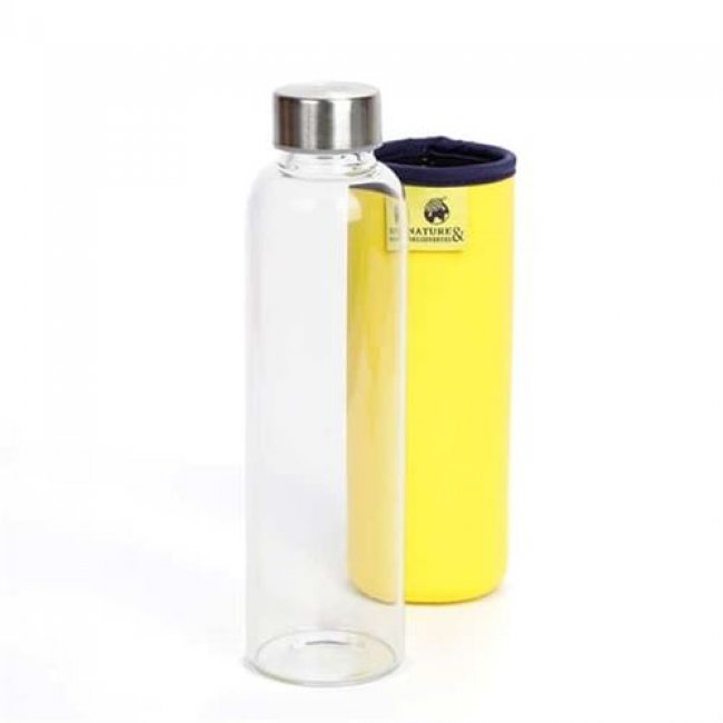 Cantimplora de vidrio con funda de neopreno amarilla 500 ml