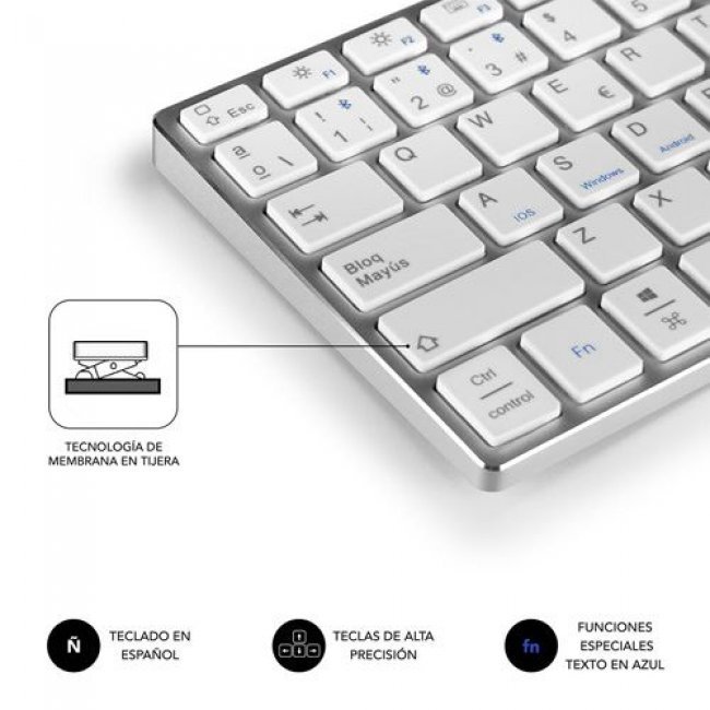 Teclado Bluetooth Subblim Aluminio Advance Extended Plata