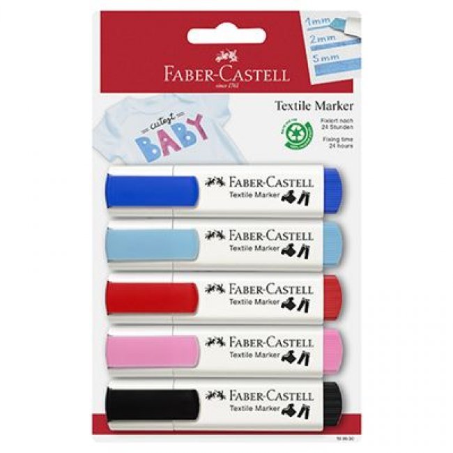 Blíster 5 marcadores textiles Faber-Castell Baby-Party