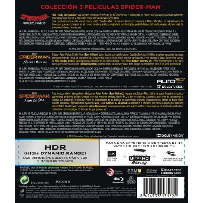 Pack Spider-Man (Homecoming - Lejos De Casa - Un Nuevo Universo)  - Blu-ray + UHD