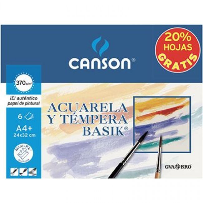 Minipack promo de 6 láminas de dibujo A4 Canson Acuarela y témpera Basik