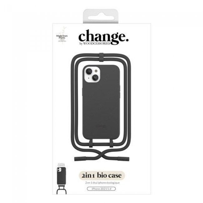 Funda con cuerda Wood Change Case Negro para iPhone 13 Mini