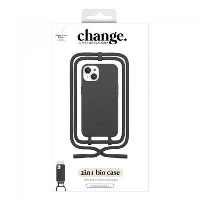 Funda con cuerda Wood Change Case Negro para iPhone 13