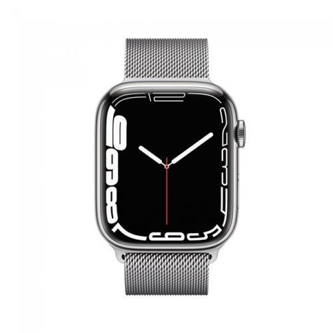 Apple Watch S7 45 mm LTE Caja de acero inoxidable Plata y correa Milanese Loop Plata