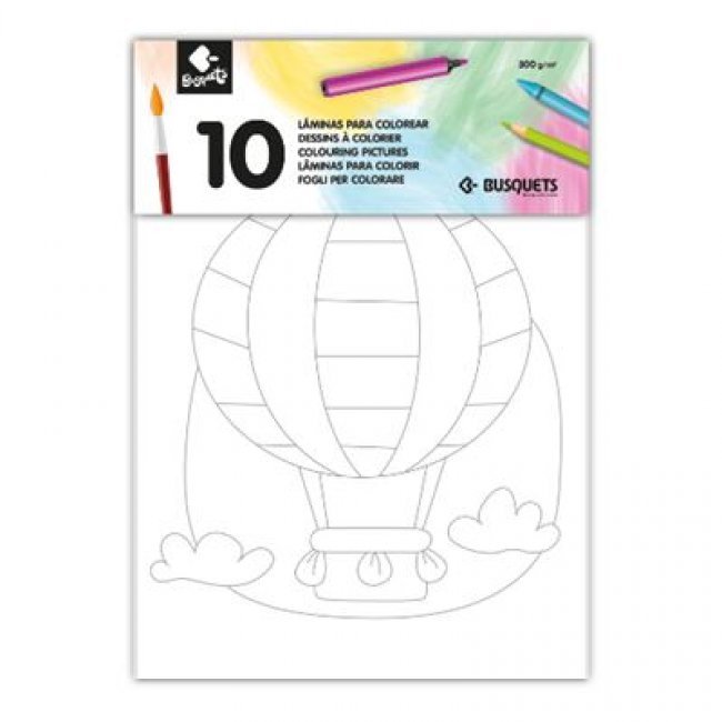 Blíster con 10 láminas A4 para colorear Busquets - Transportes