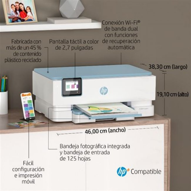 Impresora Multifunción HP Envy Inspire 7221e, WiFi, USB, color, 6 meses de impresión Instant Ink con HP+, doble cara