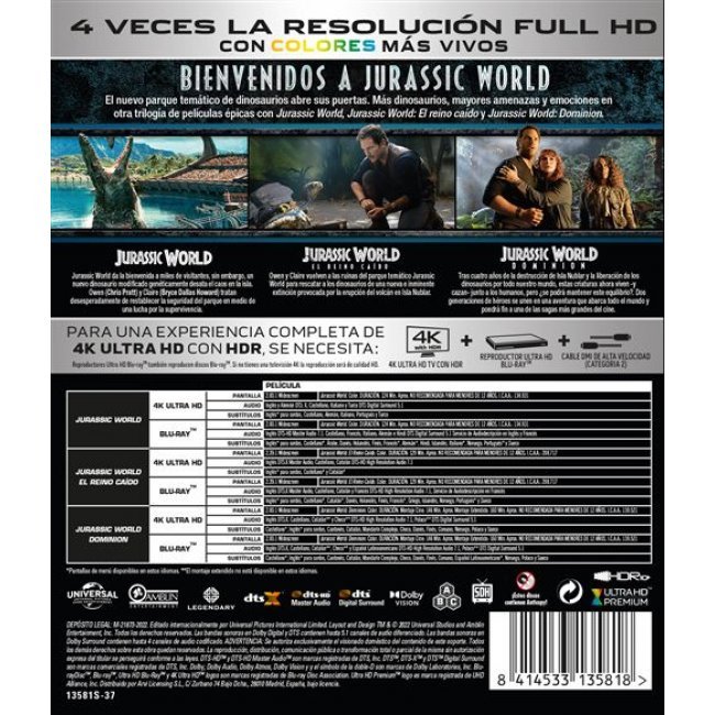 Pack Trilogía Jurassic World - UHD + Blu-ray