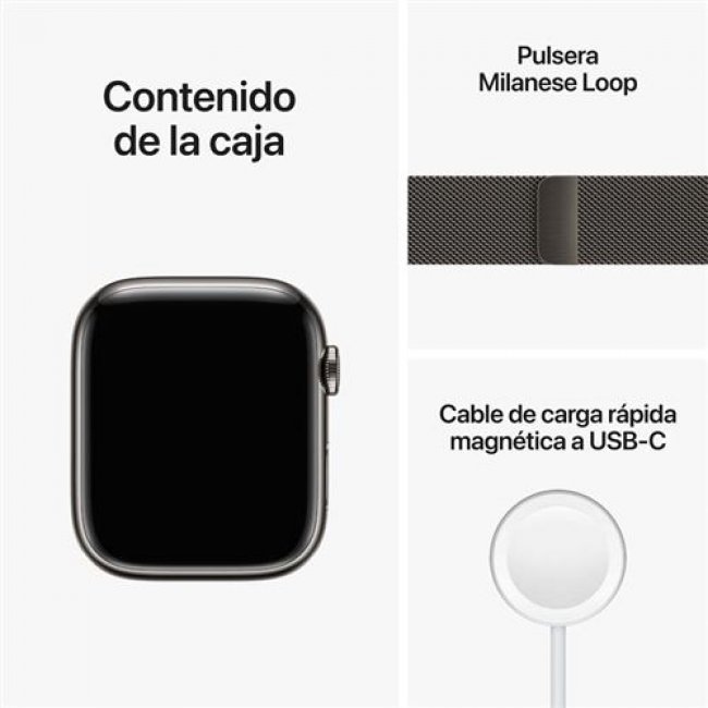Apple Watch S8 45mm LTE Caja de acero inoxidable Grafito y correa Loop milanese grafito