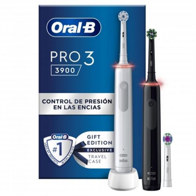 Set 2 cepillos eléctricos Oral-B Pro 3 3900 + cabezal de recambio