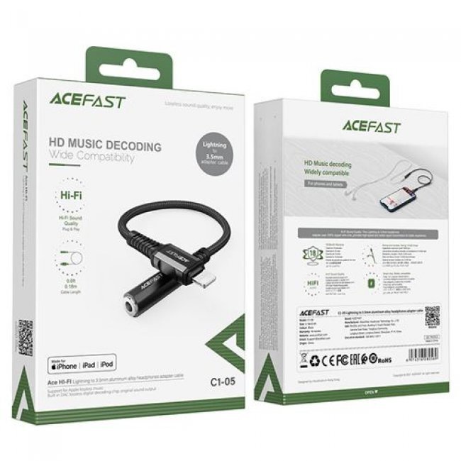 Cable de audio Acefast C1-05 Lightning - 3.5mm Negro