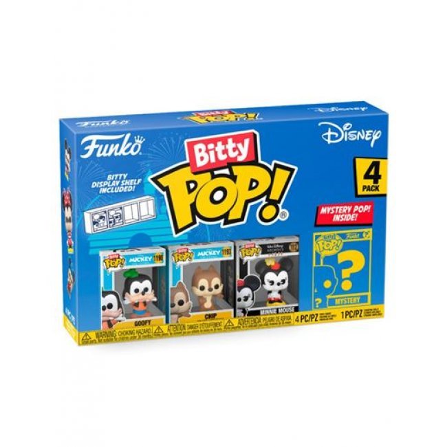 Set 4 figuras Funko Bitty Pop Disney Goofy + Chip + Minnie + Figura Sorpresa 2cm