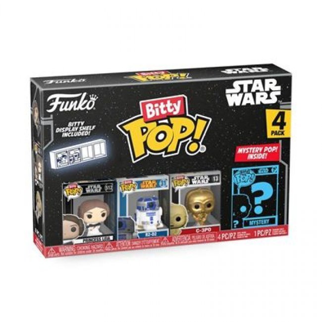 Set 4 figuras Funko Bitty Pop Star Wars Leia + R2D2 + C3PO + Figura Sorpresa 2cm
