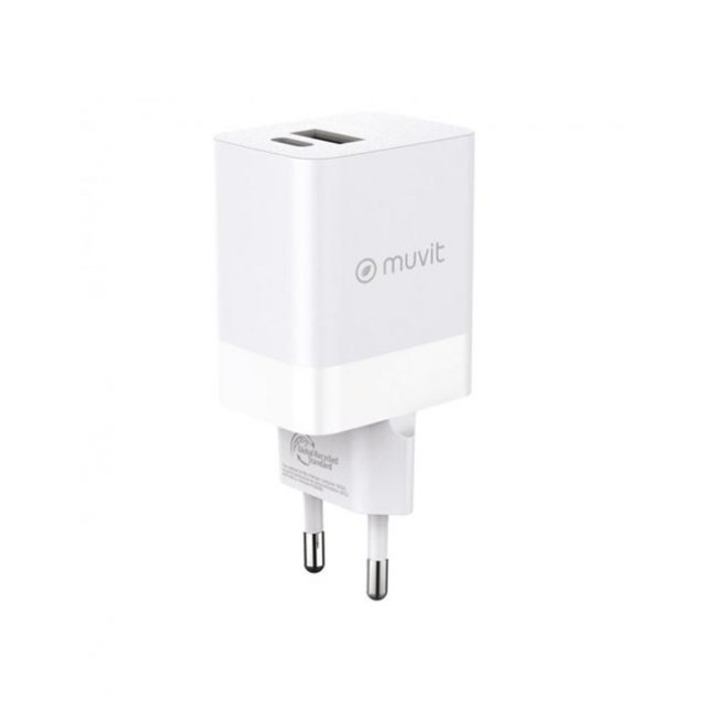 Cargador de pared Muvit for Change USB-C / USB-A 45W Blanco