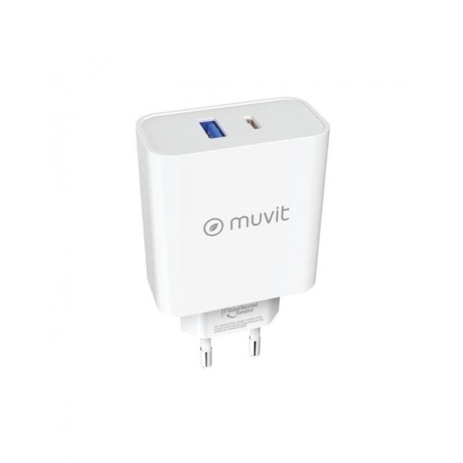 Cargadodr de pared Muvit for Change USB-C / USB-A 65W Blanco