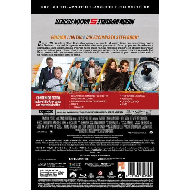 Misión Imposible 5: Nacion Secreta  -  Steelbook UHD + Blu-ray