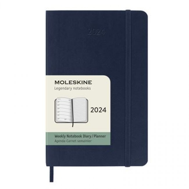 Agenda anual 2024 Moleskine Pocket semana vista tapa blanda Azul Zafiro