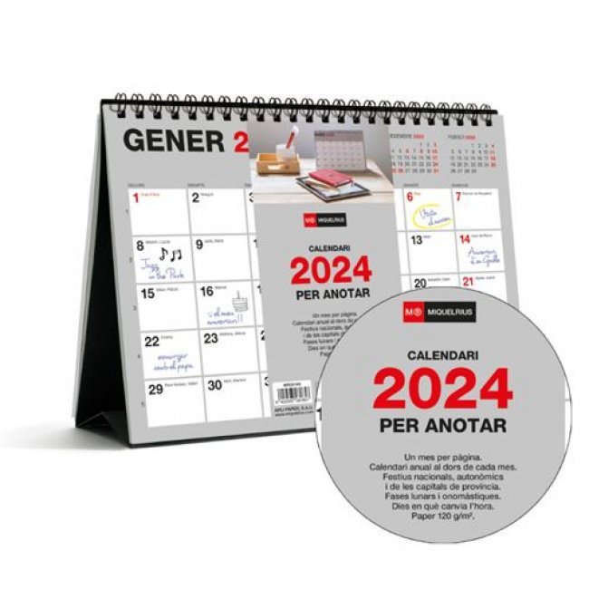 Calendario de mesa 2024 Miquelrius A5 Basic para escribir - catalán
