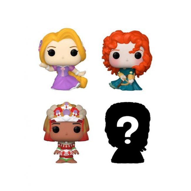 Set de 4 figuras Funko Bitty Princesas Disney Rapunzel + Moana + Merida + Princesa aleatoria