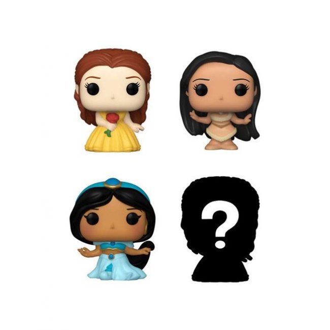 Set de 4 figuras Funko Bitty Princesas Disney Jasmine + Pocahontas + Bella sirvienta + Princesa aleatoria