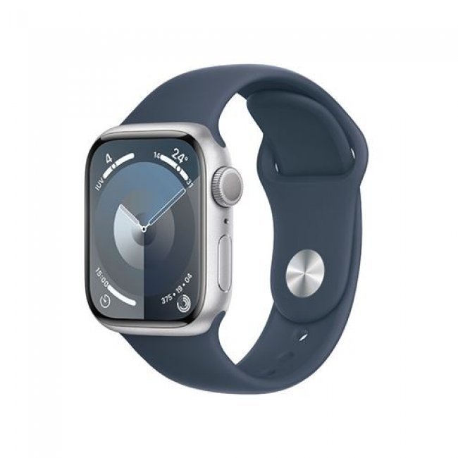 Apple Watch S9 GPS 41mm Caja de aluminio Plata y correa deportiva Azul tempestad - Talla M/L