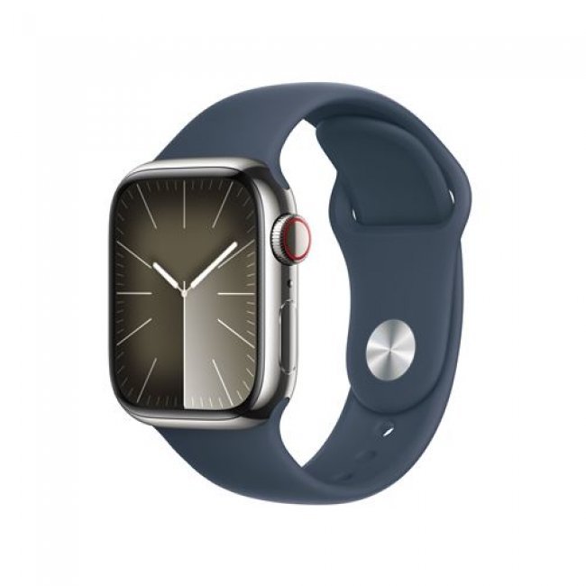 Apple Watch S9 LTE  41mm Caja de acero inoxidable Plata y correa deportiva Azul tempestad - Talla M/L