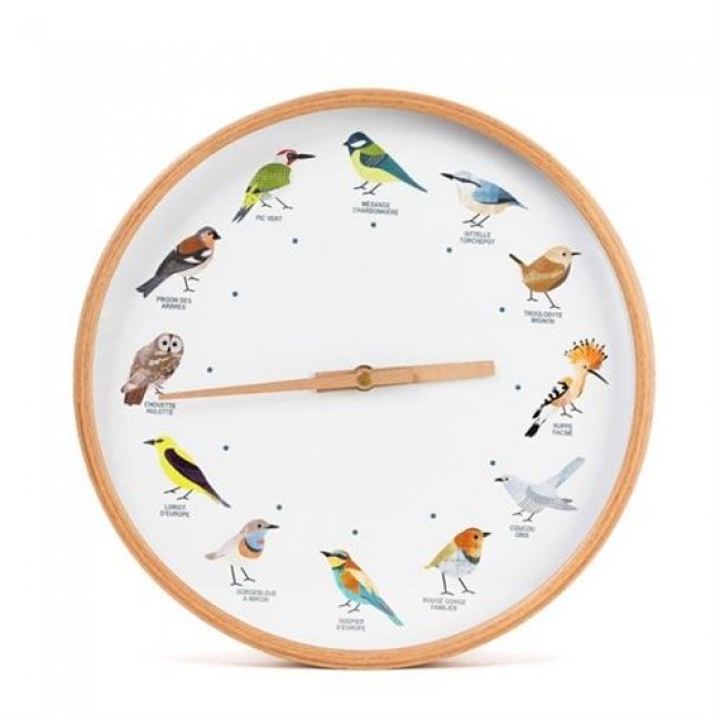 Reloj de madera con canto de pájaros