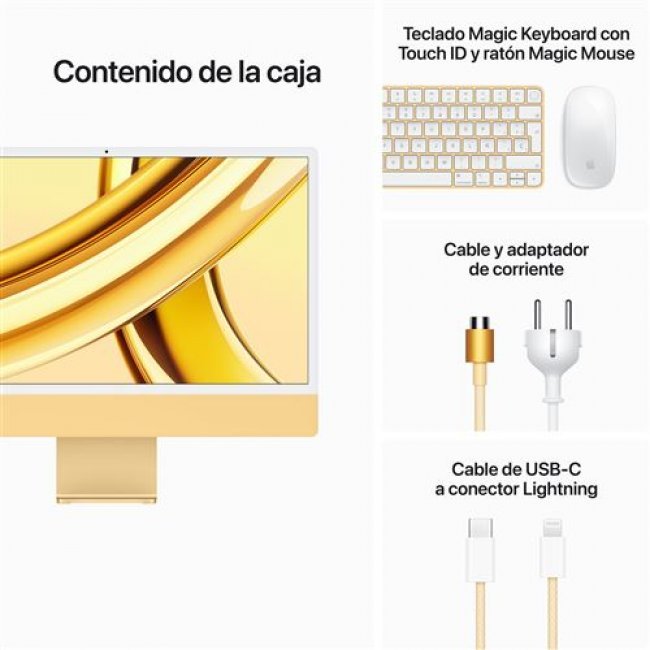 iMac con Pantalla Retina 24'' 4,5K M3 CPU 8, GPU 10, 8GB RAM, 512GB SSD, Amarillo