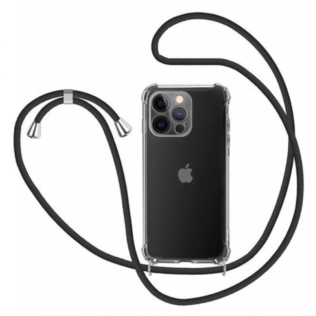Icoveri Funda transparente con cordón negro para iPhone 15 Pro