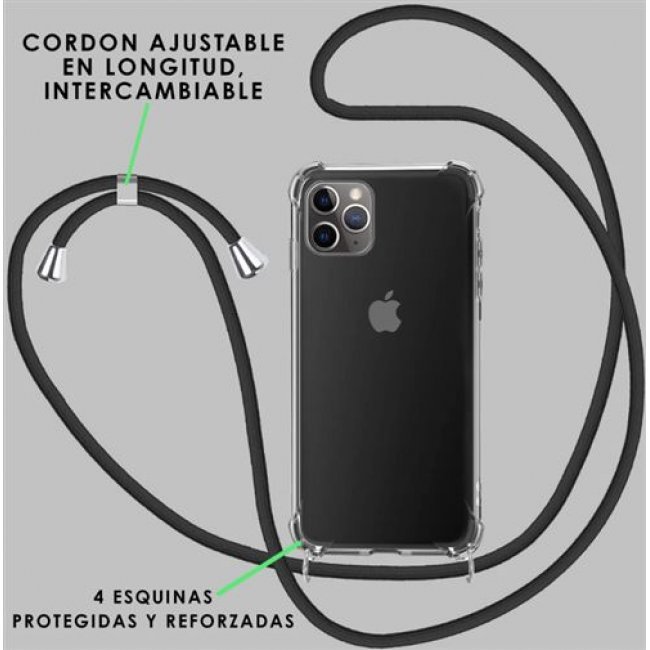 Icoveri Funda transparente con cordón negro para iPhone 15 Pro Max