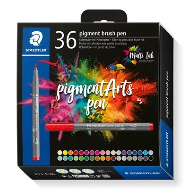 Estuche con 36 rotuladores STAEDTLER Pigment Arts con punta pincel ? varios colores