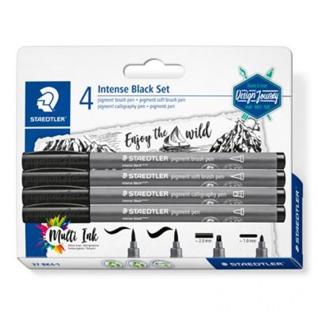 Blíster con 4 rotuladores STAEDTLER Pigment Arts negro intenso
