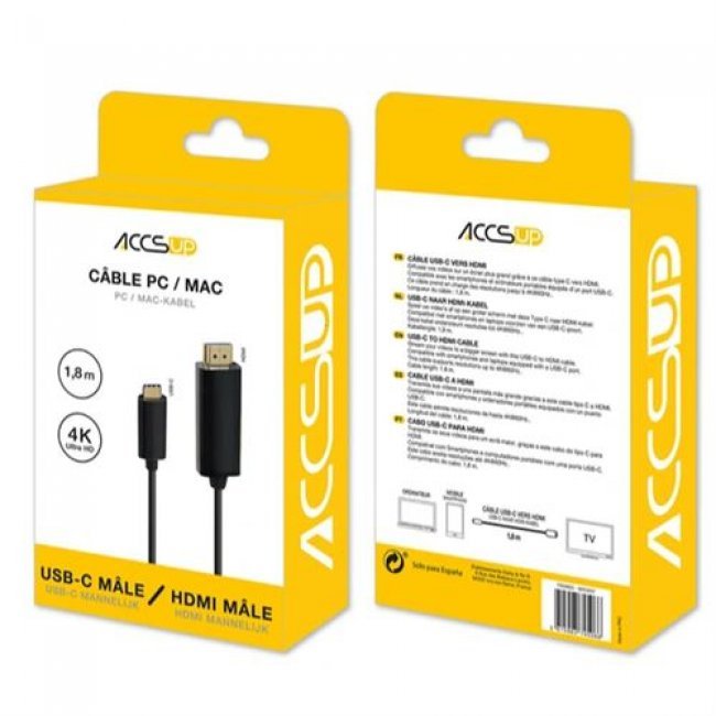 Cable Accsup USB-C a HDMI Ultra HD 4K 1,8m Negro