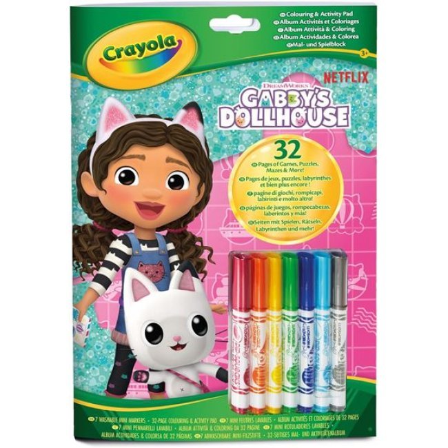 Libro de actividades + 7 rotuladores Crayola Casa de muñecas de Gabby