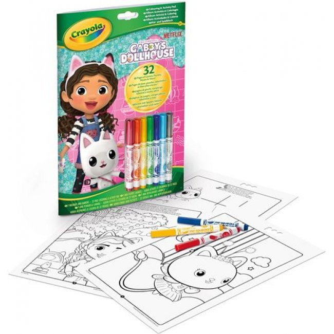Libro de actividades + 7 rotuladores Crayola Casa de muñecas de Gabby