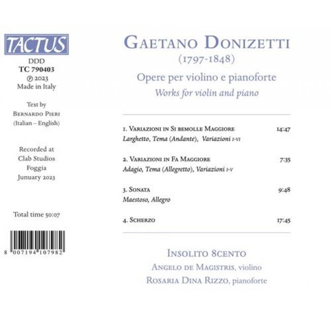 Gaetano Donizetti: Opere Per Violino E Pianoforte 