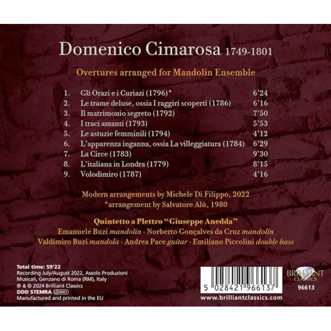 Cimarosa: Overtures Arranged For Mandolin Ensemble