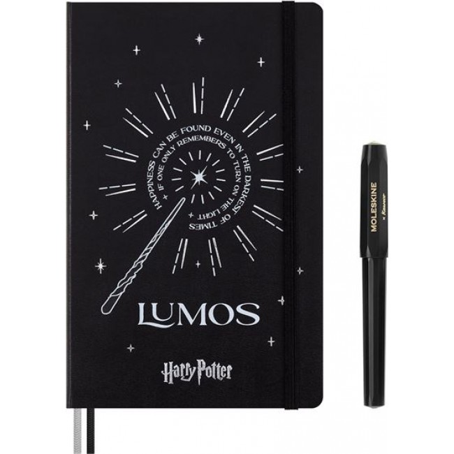 Moleskine Cuaderno Rayas Harry Potter Lumos Negro + bolígrafo Kaweco